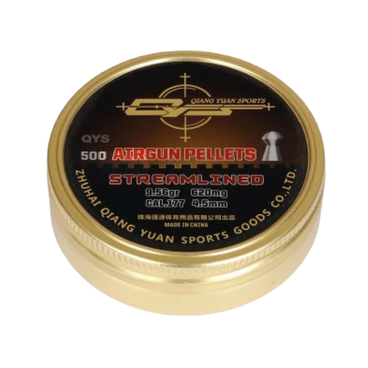 QYS Streamlined .177 Heavy Airgun Pellets (9.56 gr) – 500 Count Tin
