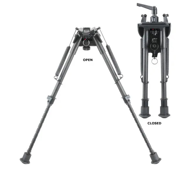 Carbon fiber tactical bipod with adjustable legs and spring-loaded mechanism for stable shooting